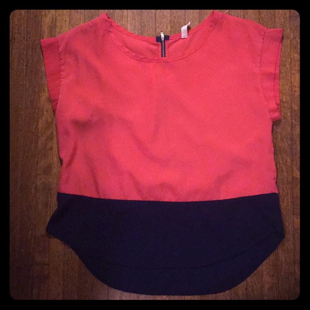 Coral & Navy Blue Block Top